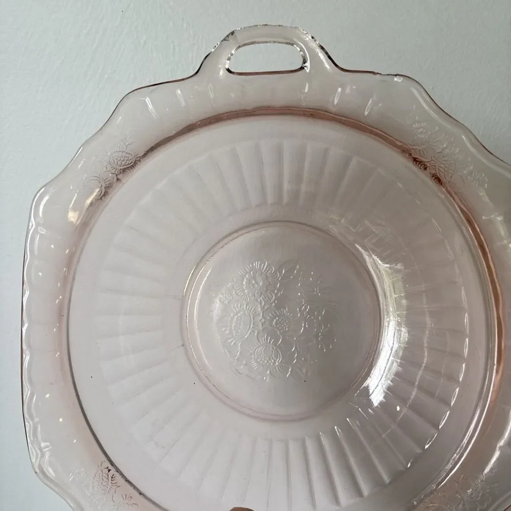 Anchor Hocking MAYFAIR Open Rose Pink Depression Glass Bowl Cottage Granny 1930s